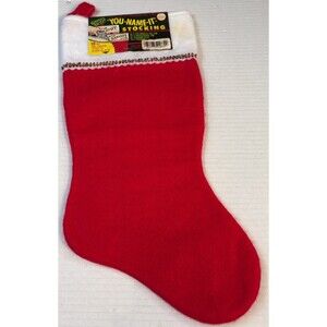Santa’s Best •You Name It• Plush Christmas Stocking Vintage Red & White 17.5”
